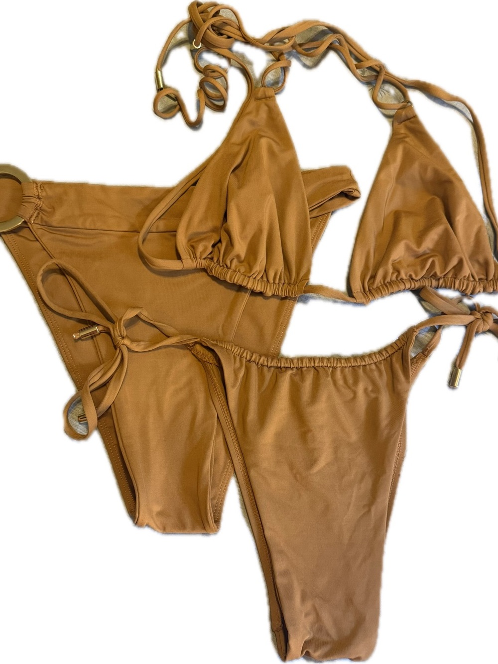 Monday Swimwear Camel Tan Triangle String Bikini Set